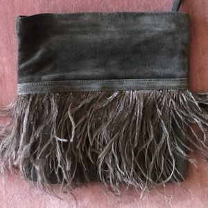 Feathered/suede clutch